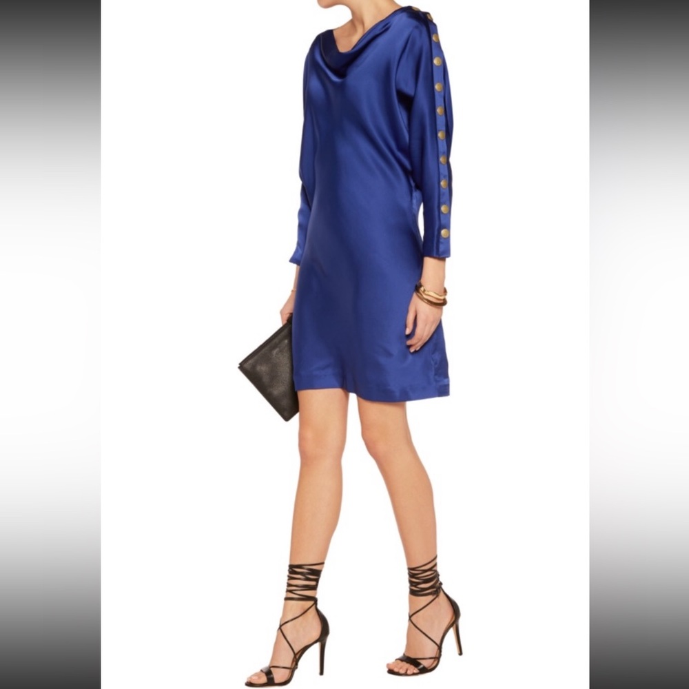 Pierre Balmain Draped silk-satin mini dress. Silk Blue.  Size Small